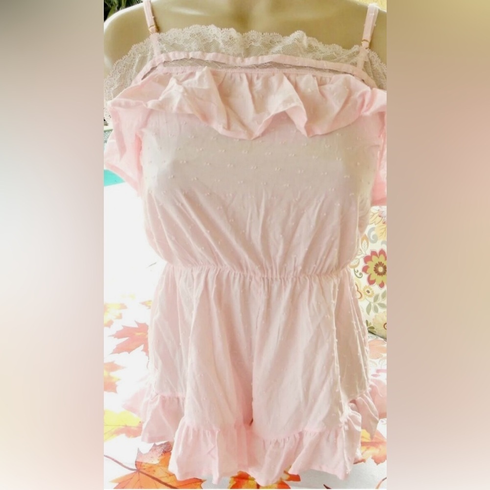 Victoria Secret XL Sleepwear Pajama Pink Romper Ruffle Trim XLarge Wedding NWT